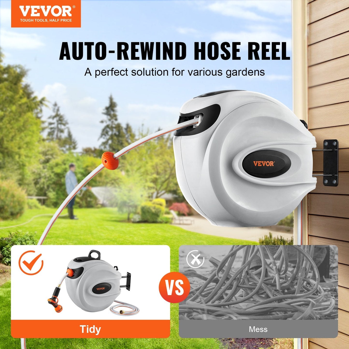 💦 130ft Heavy-Duty Hose Reel 🌟 Auto Rewind | Wall Mount 🚿 9-in-1 Spray & Tangle-Free Magic!🔥Summer Limited-Time Offer
